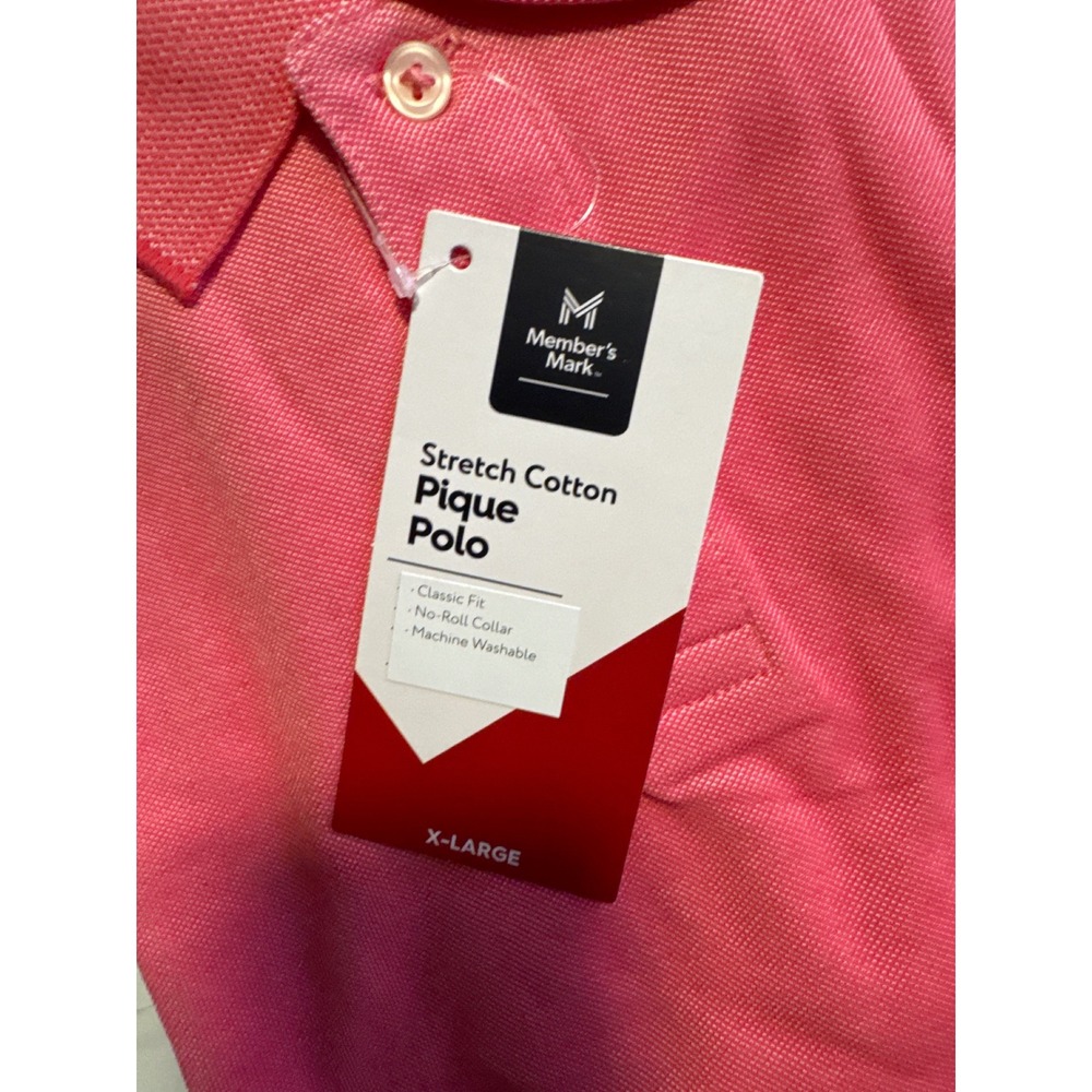 Members Mark Mens Pink Stretch Cotton Pique Polo‎ Shirt Classic Fit XL NWT - Picture 3 of 5